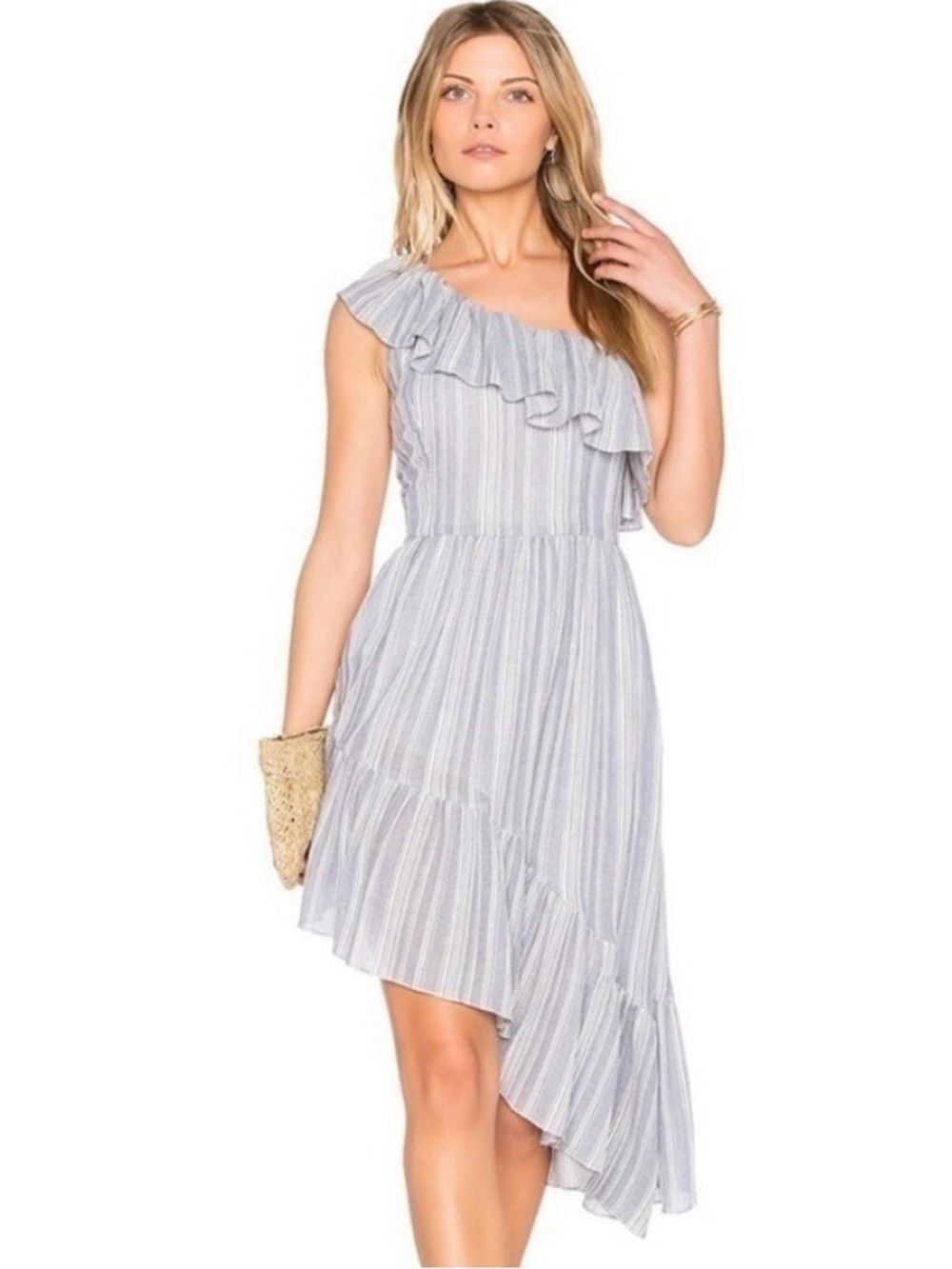 LOVE SHACK FANCY | Pamela Asymmetrical Ruffle Stripe Dress Women’s Size Medium